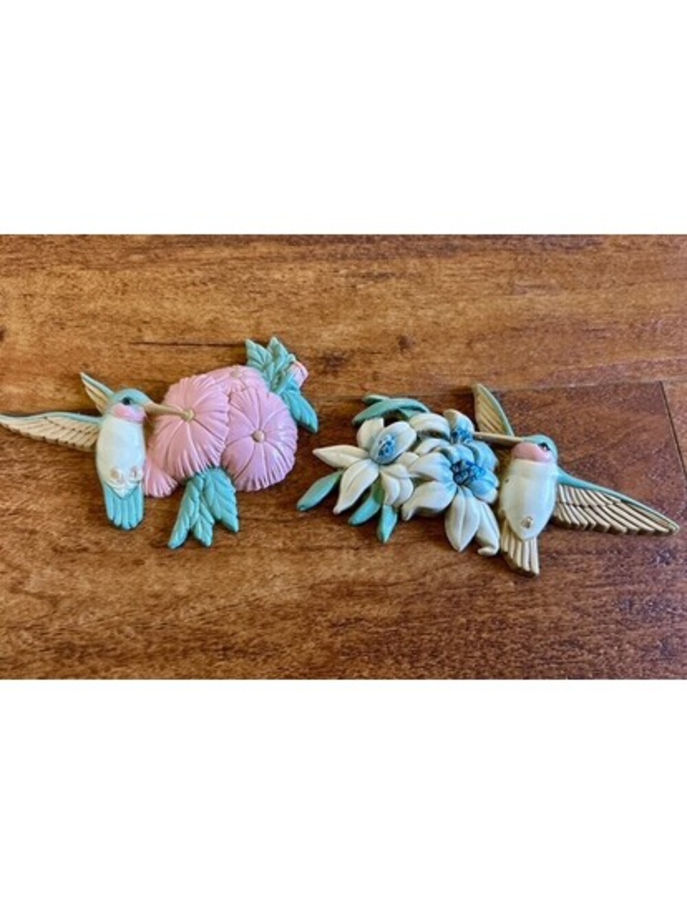 Vintage Burwood Molded Plastic Hummingbird Wall Decor Plaques, Set of 2